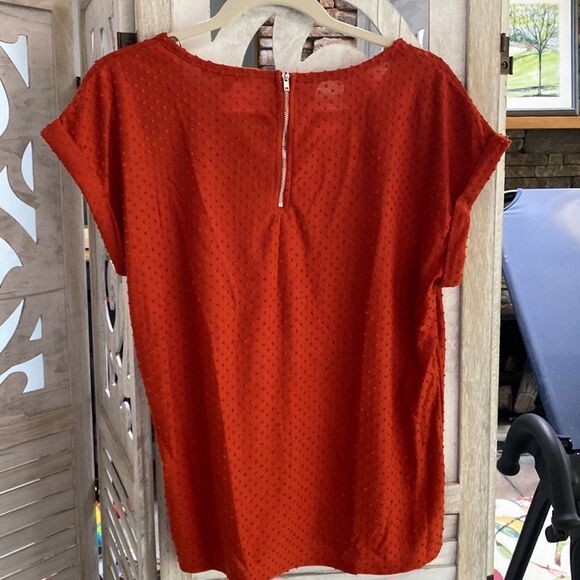 New! Rose + Olive Rust/Orange Swiss Dot Short Sleeve Top Tee Size Large - Picture 2 of 10